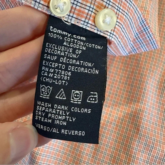 Tommy Hilfiger Long Sleeve Collared Orange and Blue Plaid Shirt Size Large - Picture 7 of 9